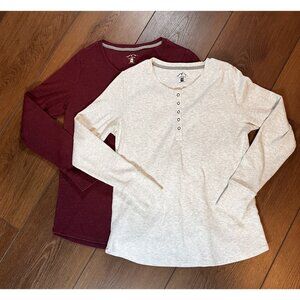 Blue Mountain Maroon and White-Gray Quarter Button-Up Henley Shirt Bundle Size M